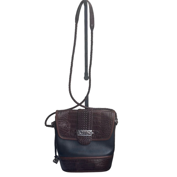 Vintage Brighton Cheryl Crossbody Leather Bag Alligator Embossed Black Brown 90s - Picture 11 of 11